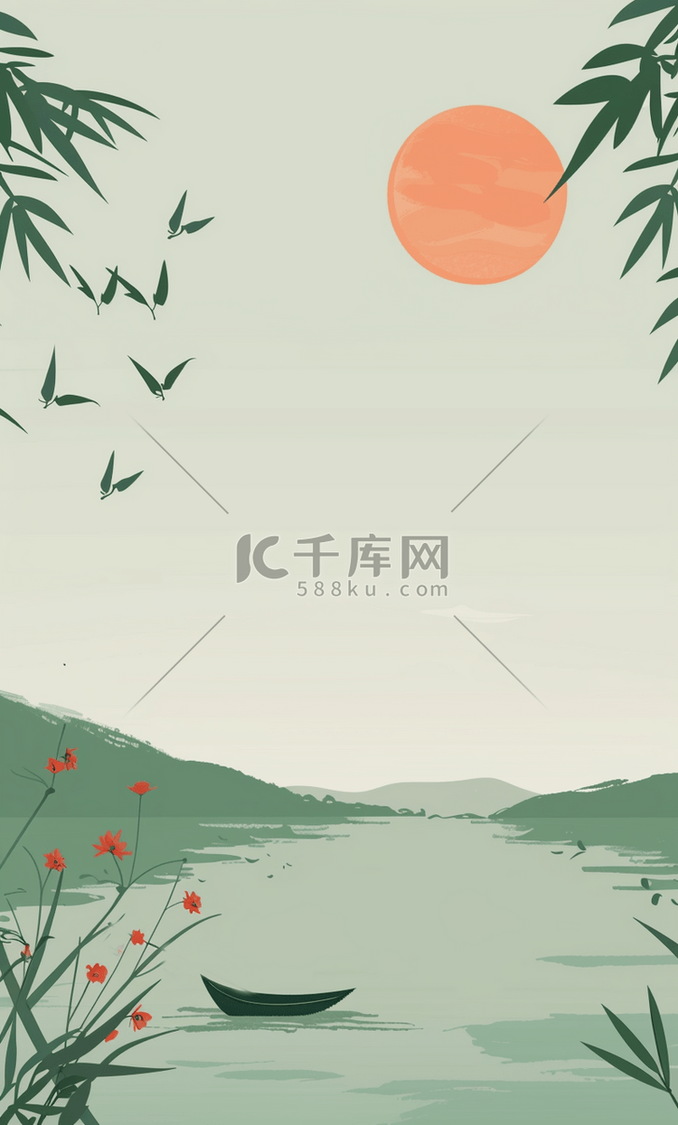 国风传统节日端午节山水背景图
