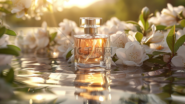 香水美妆鲜花围绕高清摄影图