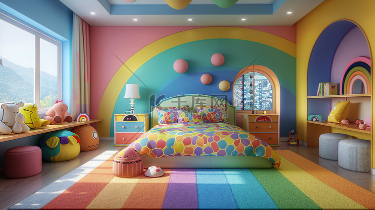 儿童房间可爱彩色设计高清图片