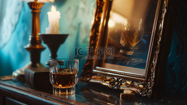 室内画框酒杯酒水摄影照片