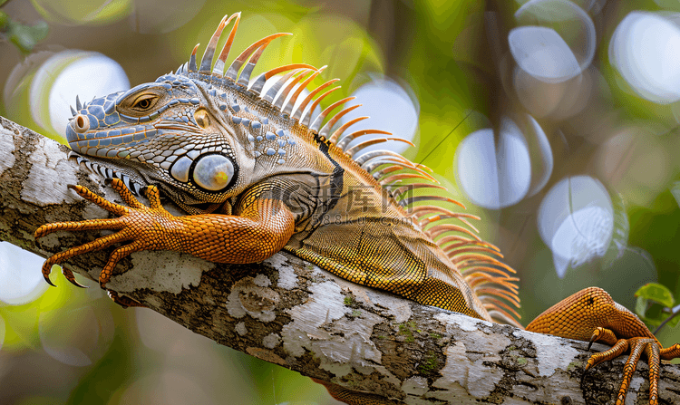 墨西哥一只鬣蜥躺在树枝上