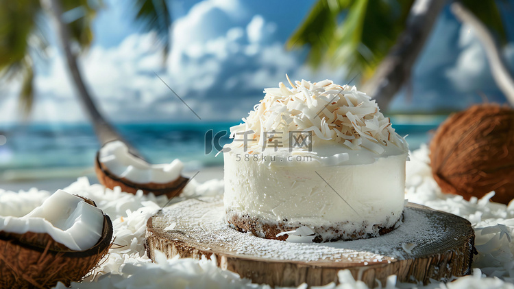 蓝天白云沙滩椰子摄影照片