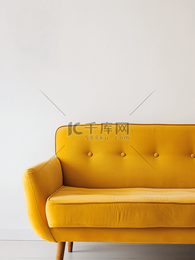 客厅里空荡荡的黄色布艺沙发