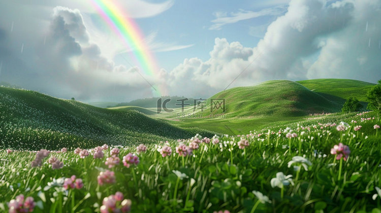 草地鲜花彩虹合成创意素材背景