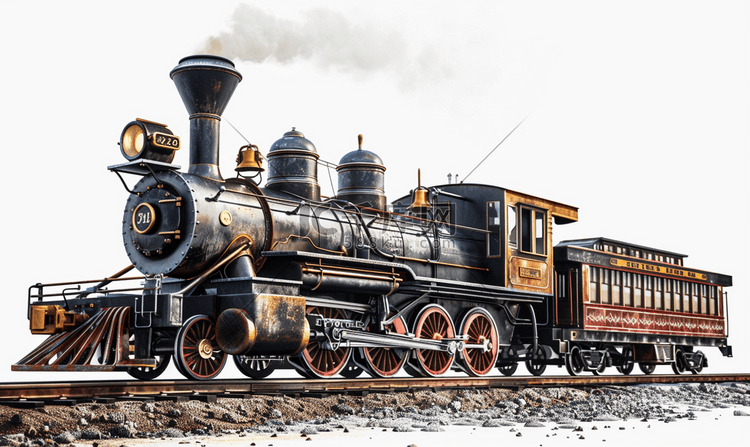 古董黑色复古火车在轨道上