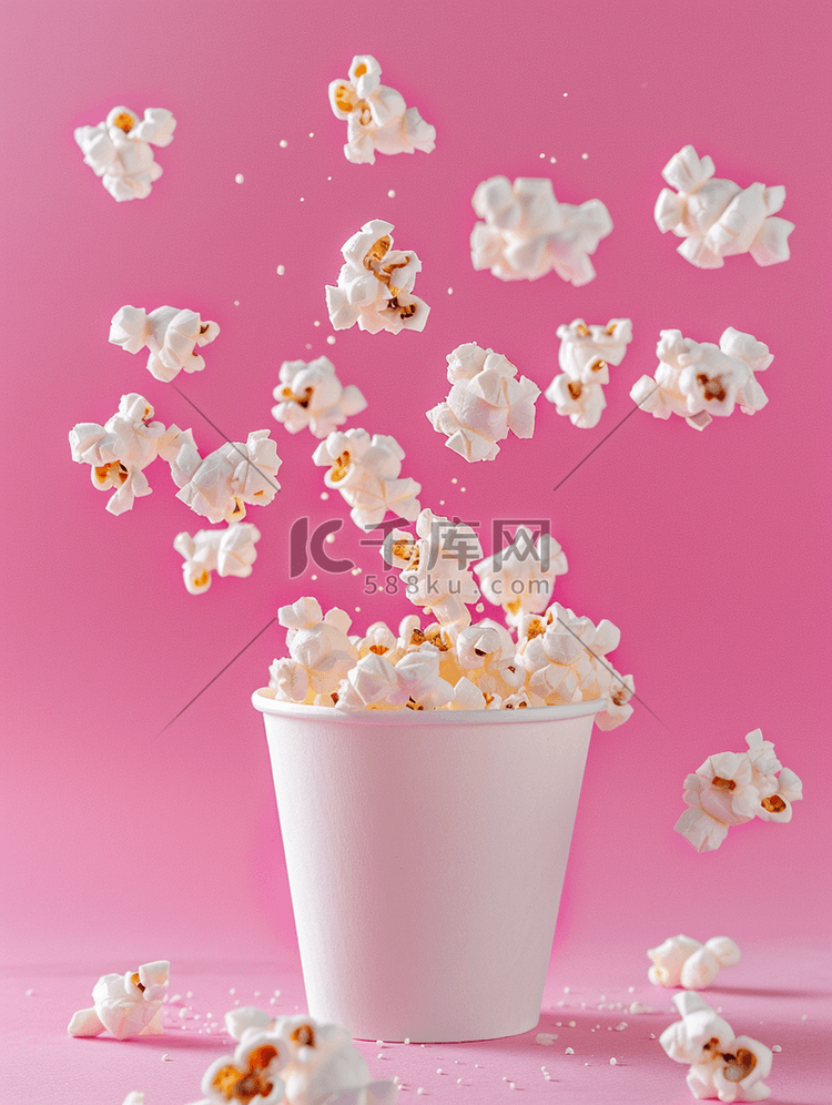看电影概念的小吃甜爆米花从粉红