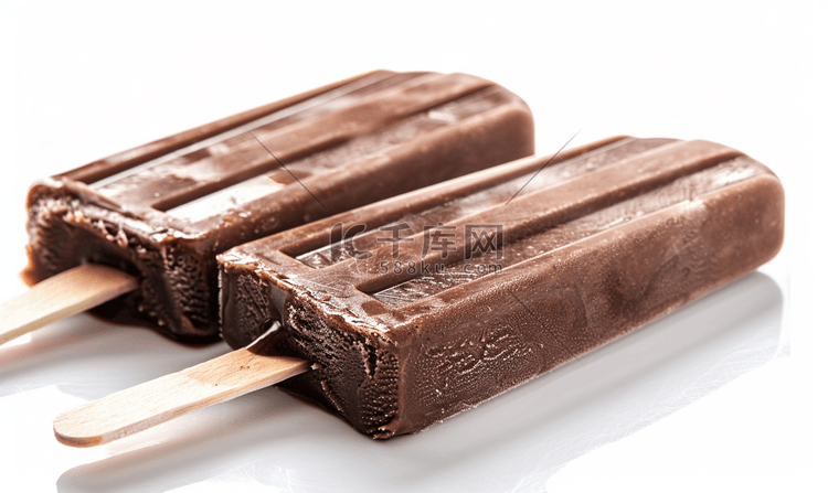 木棍上的巧克力冰淇淋在白色背景