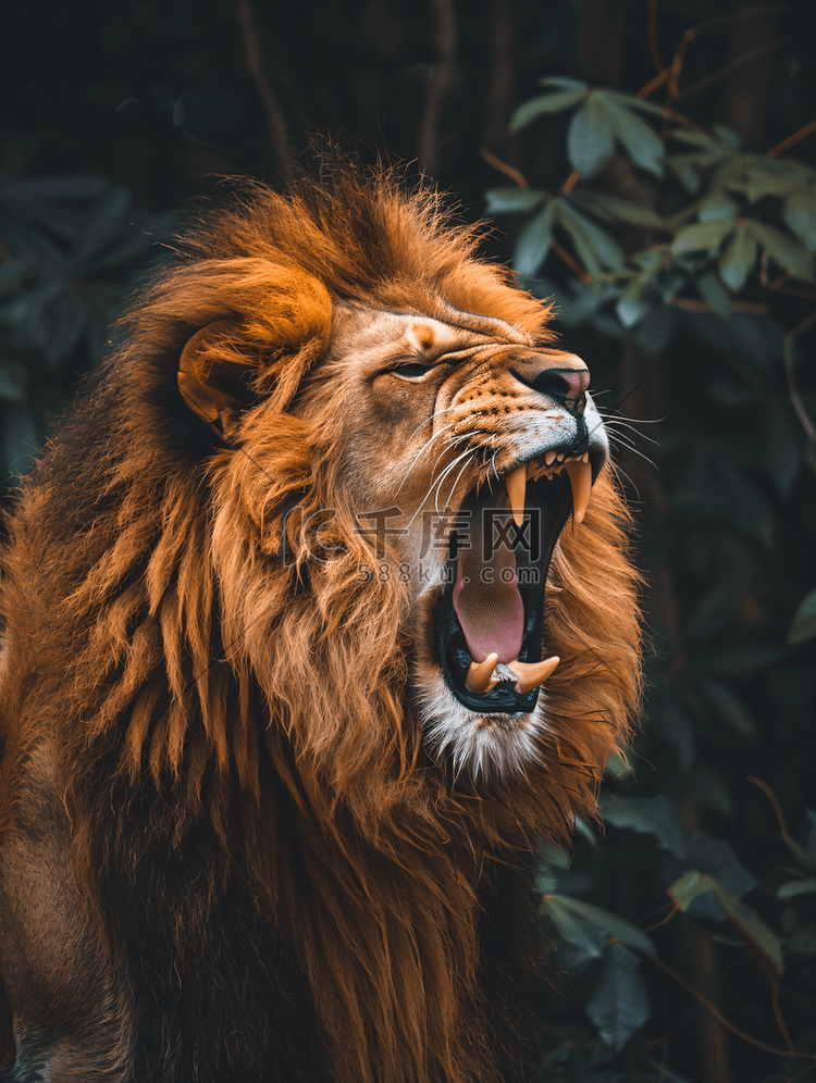 愤怒的狮子咆哮着表达他的不满