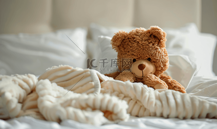 悲伤的泰迪熊头痛发烧躺在床上