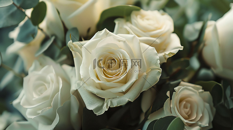 白色淡雅玫瑰花束摄影照片