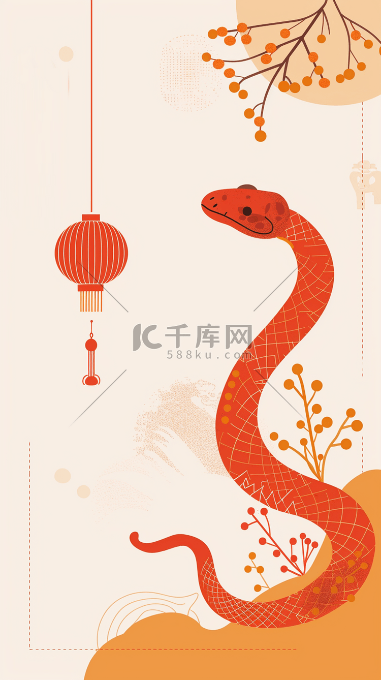 2025年卡通新年蛇年可爱花纹