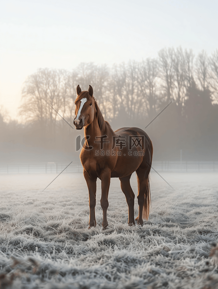 雾蒙蒙的早晨的马