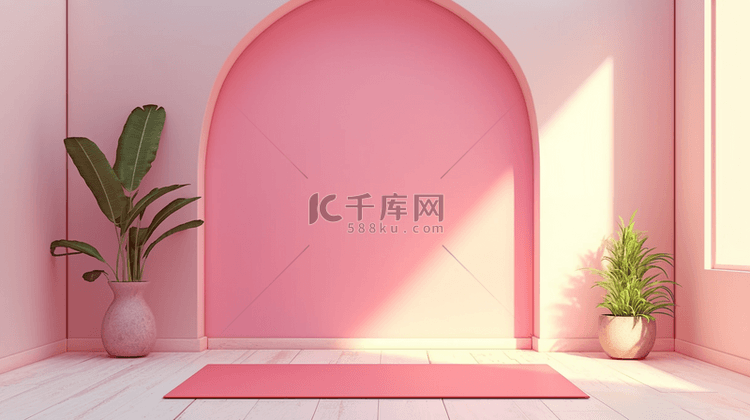 粉色七夕3D产品展示台空间促销