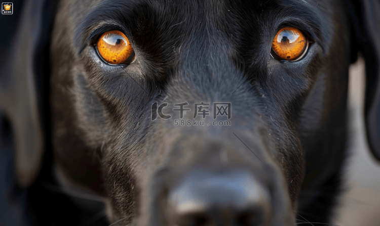 黑色拉布拉多犬脸上的焦糖色眼睛