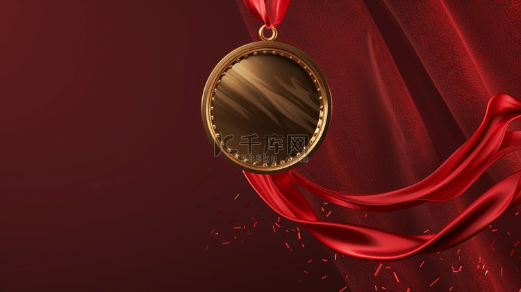 奥运会奖牌一枚金色奖牌红色背景