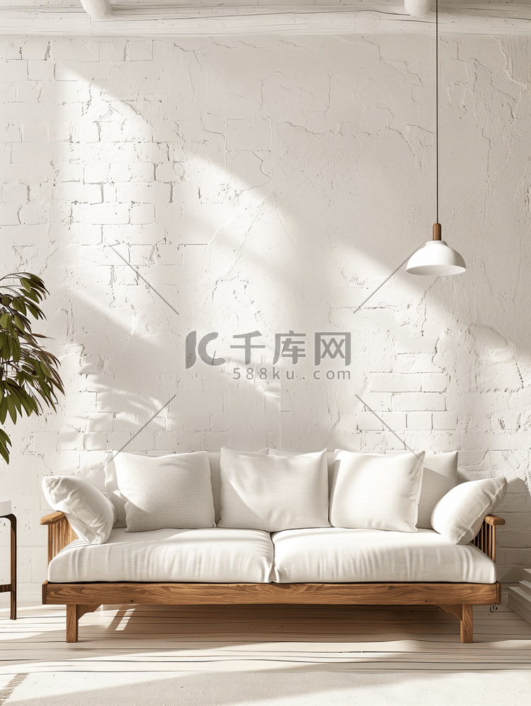 白墙阁楼沙发木地板背景纹理灯复