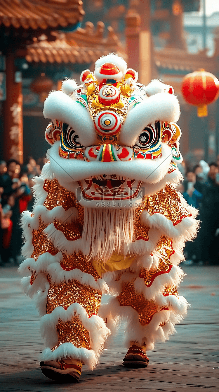 庆祝新年欢庆春节喜庆舞狮活动场景摄影图