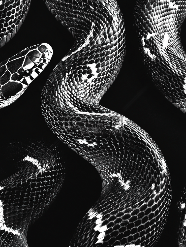 蛇皮花纹纹理重复无缝单色黑白矢量纹理蛇