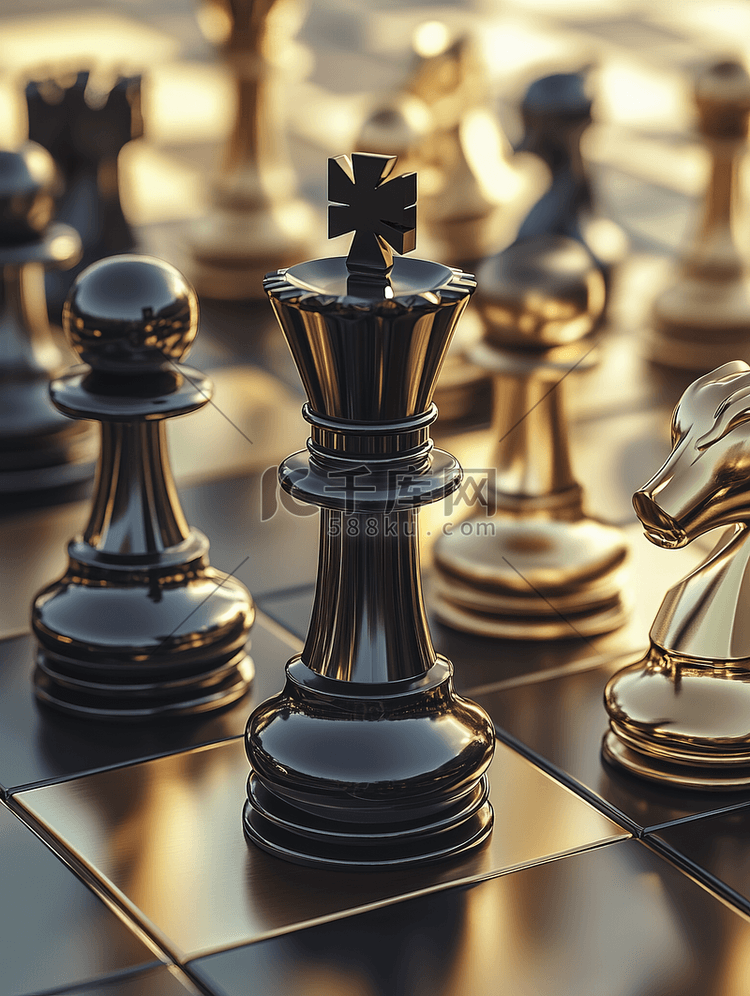 国际象棋棋盘游戏比赛3d渲染