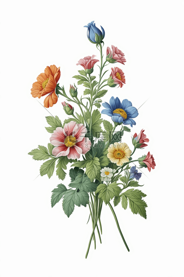 三色花卉插图插