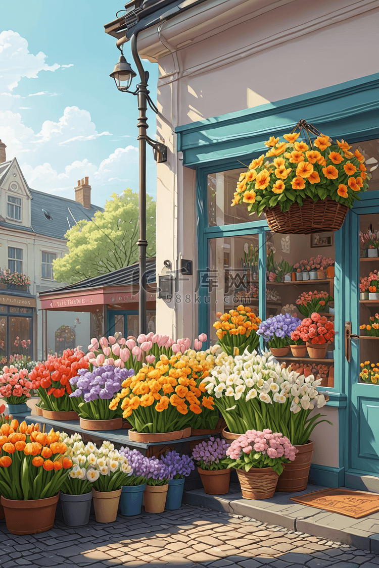 春天鲜花花店插画插画
