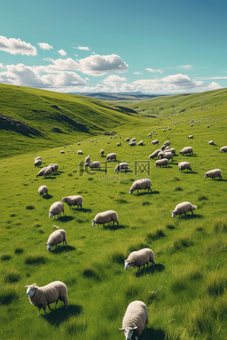 羊草地吃草高角度照片照片