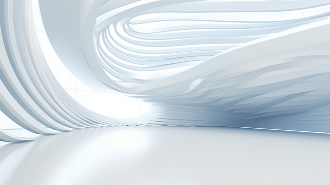 抽象白色建筑背景。3D 渲染。现代几何壁纸。未来主义科技设计。图片