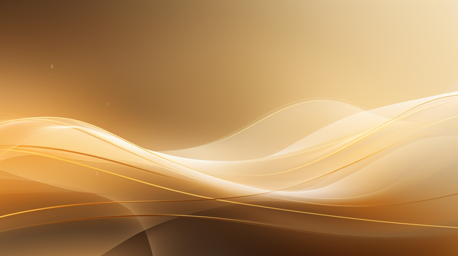 抽象的3D优雅金色波浪线和灯光效果在奶油色背景上。图片