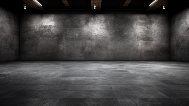 具有阴影和光线的工作室房间，地板采用灰色水泥纹理，矢量三维背景为灰色混凝土，墙面为空白，呈层叠纹理模式。用于露天设计概念的横幅背景。图片