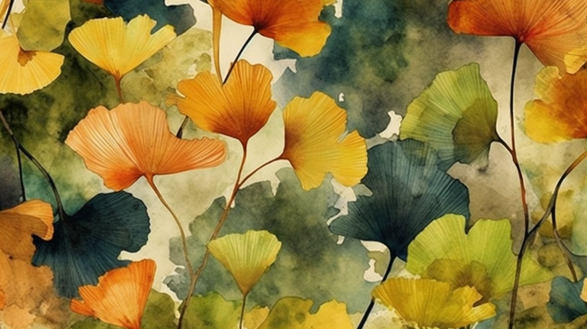 五颜六色的叶子银杏叶植物园花卉叶子无缝背景图案织物壁纸打印纹理背景纹理图片