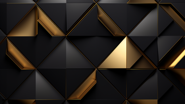 黑金色背景的抽象几何形态豪华设计壁纸，真实的金属质感，典雅的未来感，有光泽的质感覆盖层，布局模板。图片