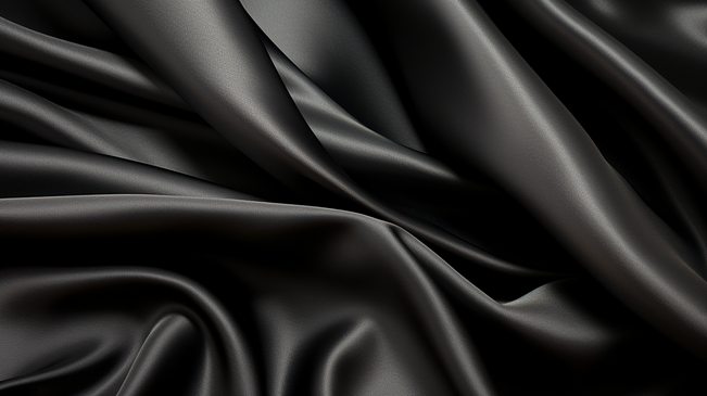 黑色纺织品质感背景，呈丝绸或亚麻褶皱图案。图片