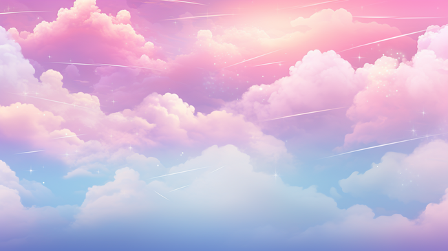 全息幻想彩虹独角兽背景带有云彩。柔和的色彩天空。神奇的景观，抽象的神奇图案。可爱的糖果壁纸。矢量。图片