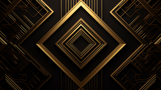 黑金色背景的抽象几何形态豪华设计壁纸，真实的金属质感，典雅的未来感，有光泽的质感覆盖层，布局模板。图片