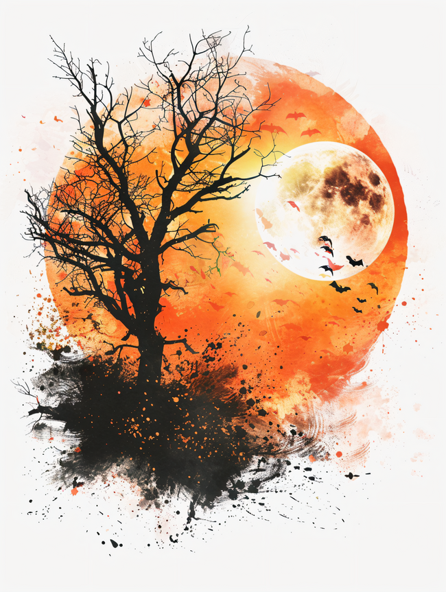 黑色秋季万圣节水彩颜料染色背景圆圈图片