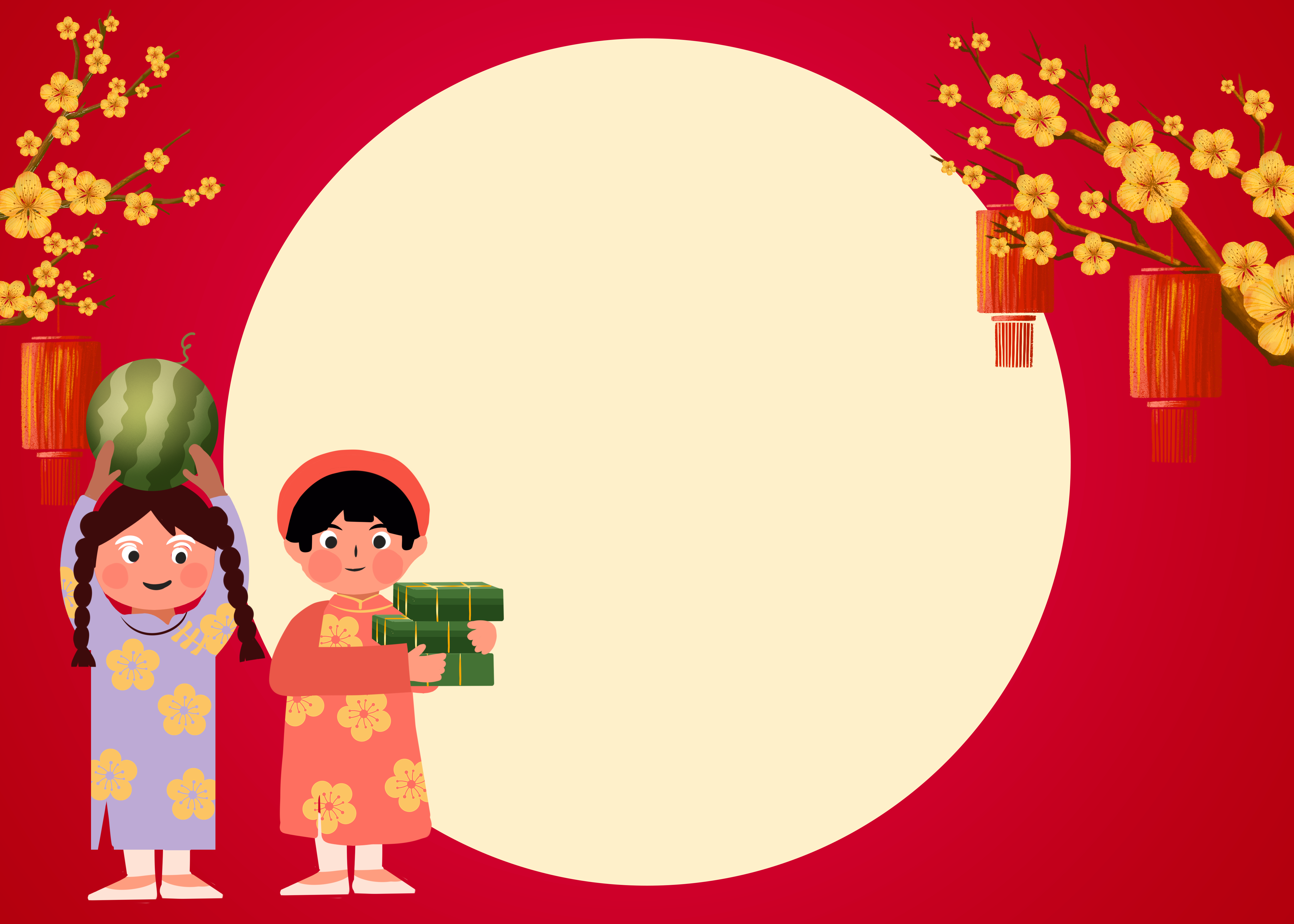 红底圆形图案越南春节背景图片