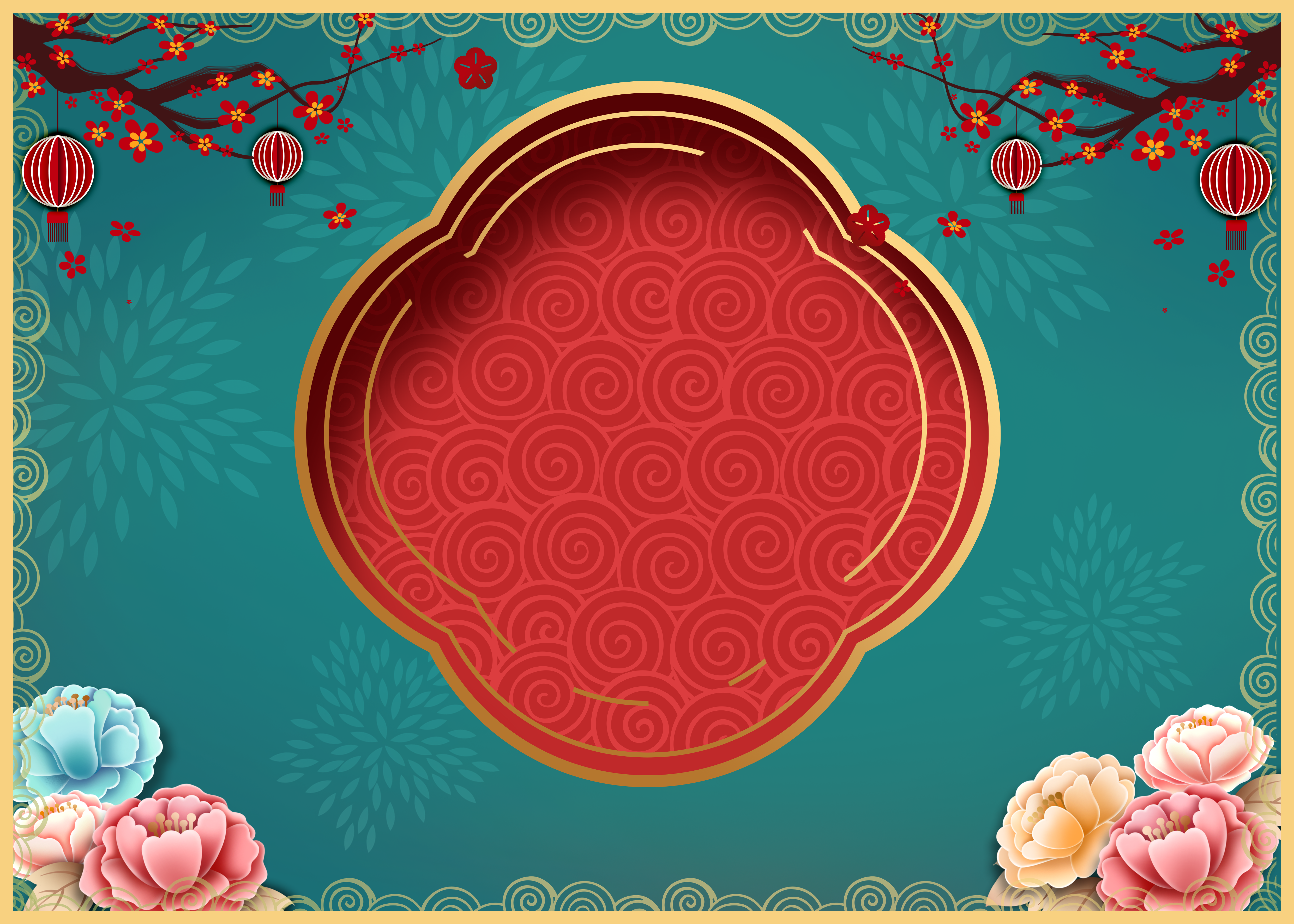 古典深红色春节金色描边背景图片