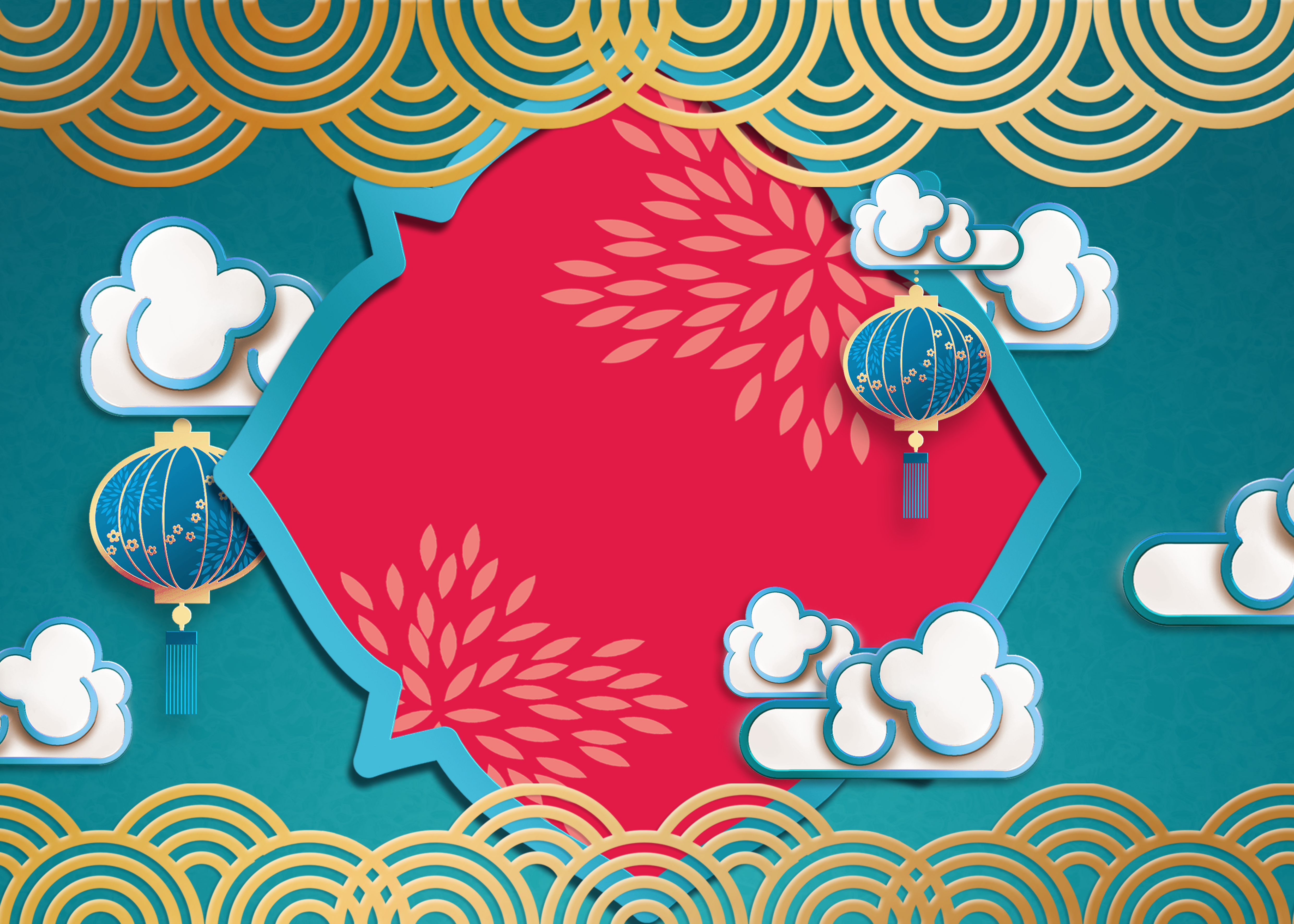 新年中国风格金色描边灯笼背景图片
