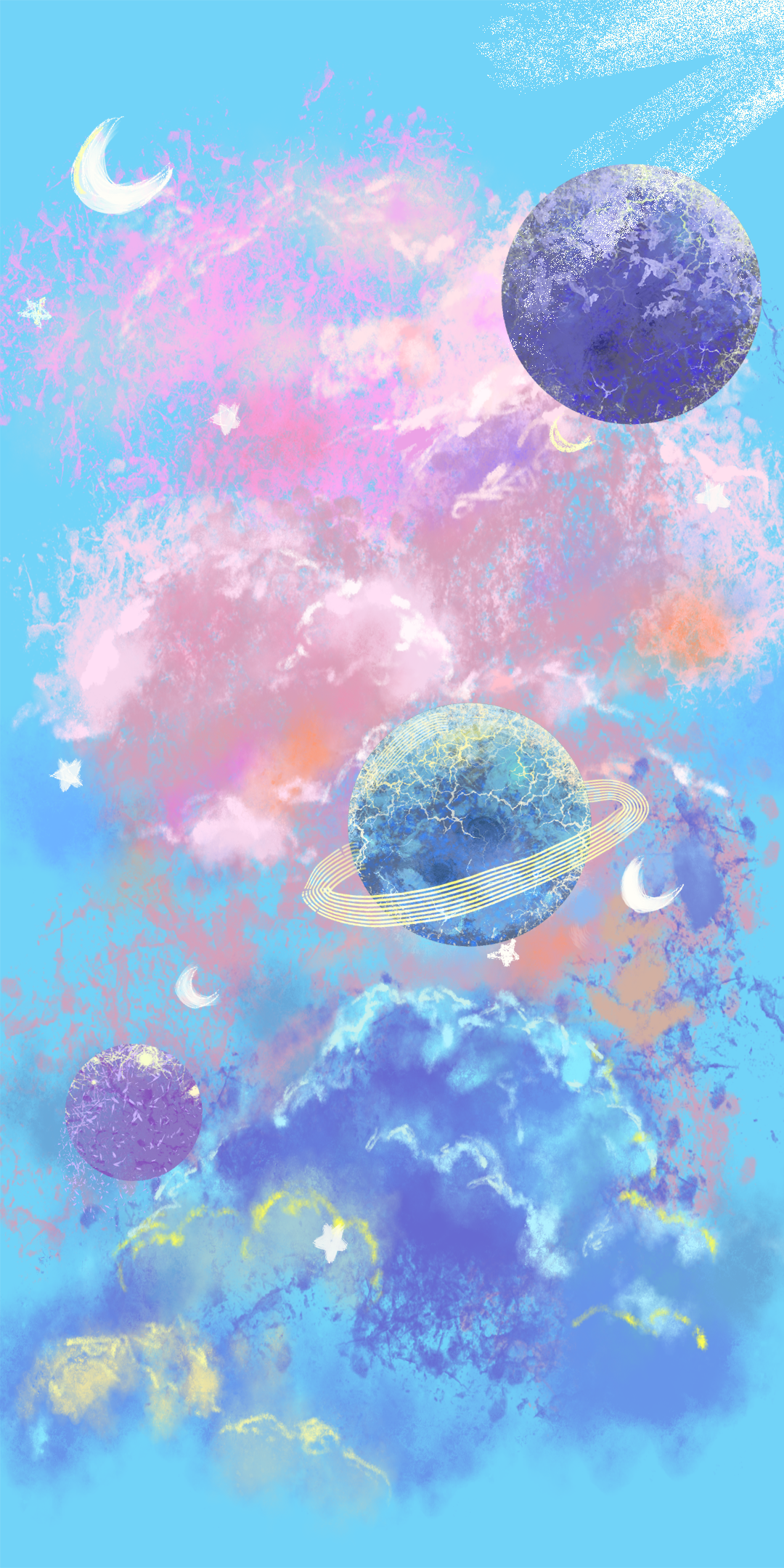 云朵星球水彩宇宙手机壁纸图片