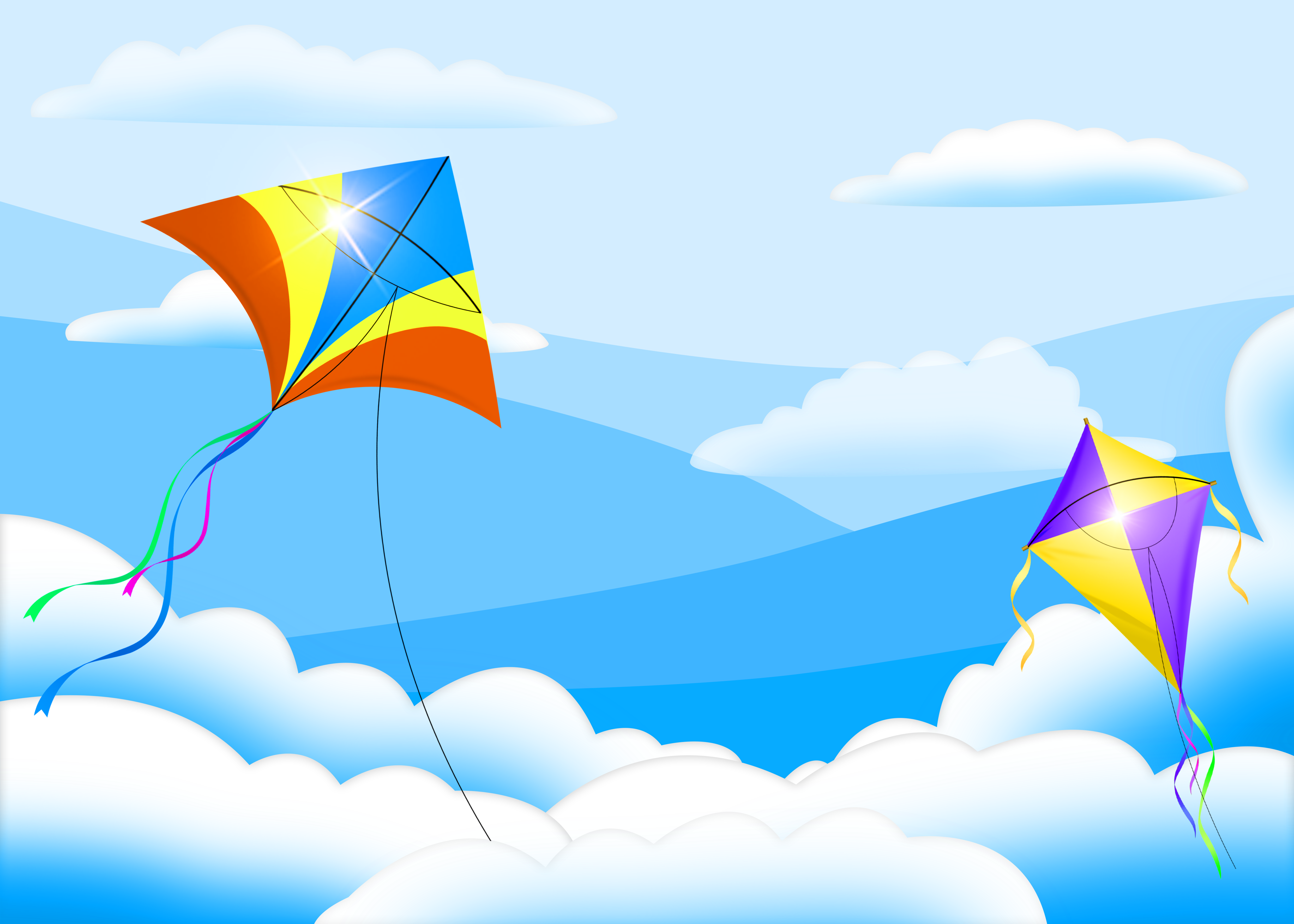 多形状的天空风筝飞行背景图片
