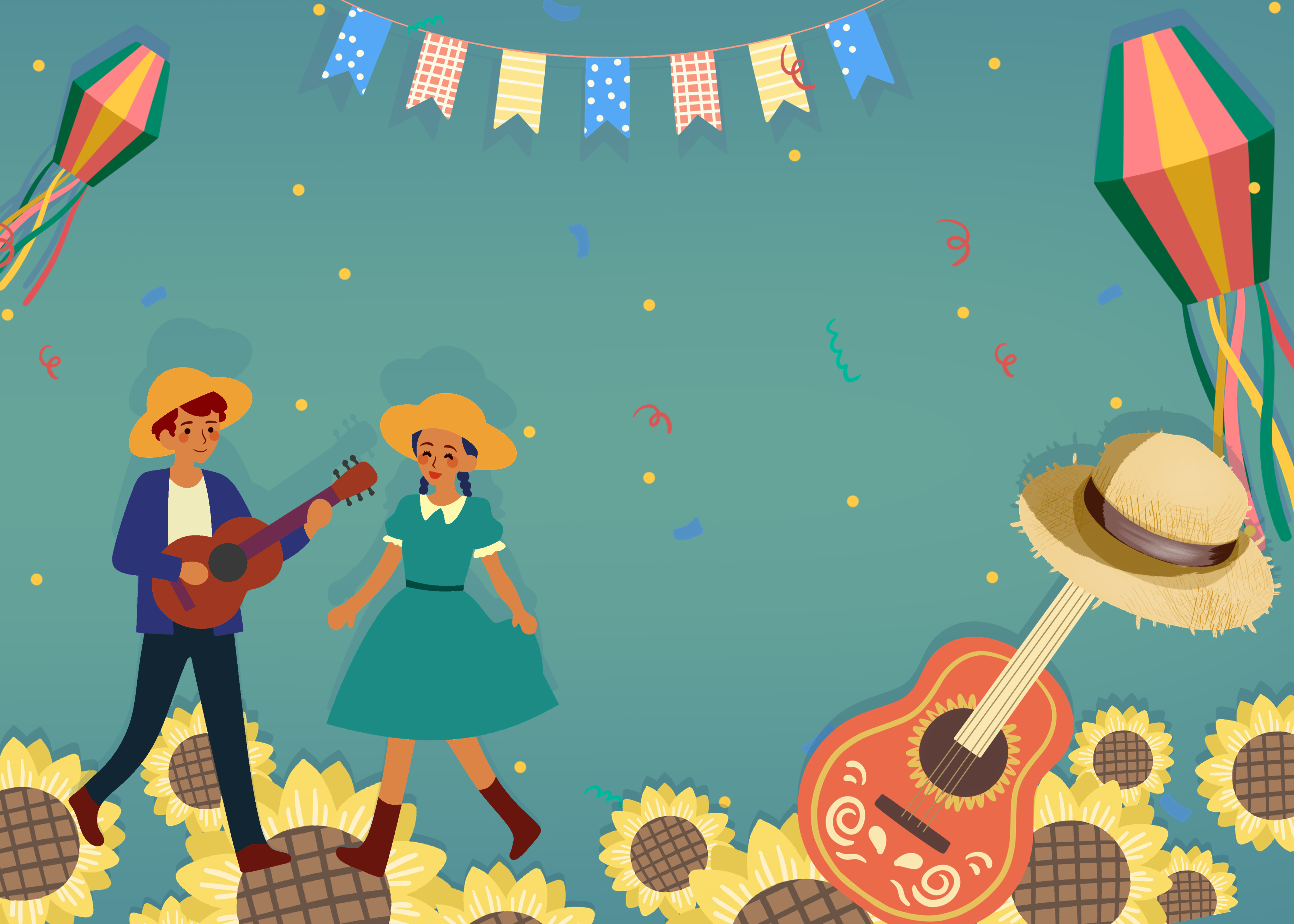 巴西六月节欢乐节日卡通人物背景图片