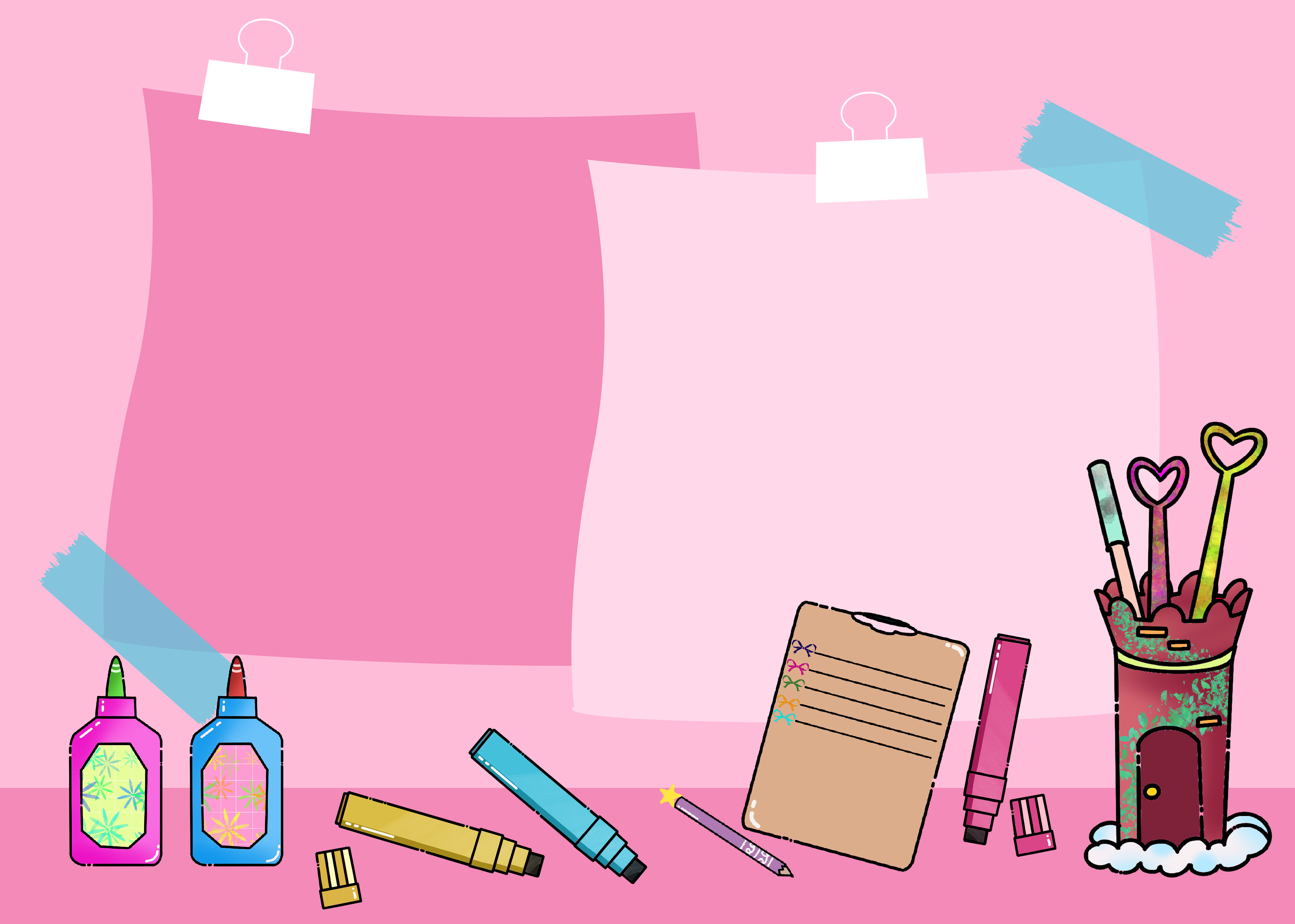 可爱粉色底纹颜料瓶子手绘回到学校教育背景图片