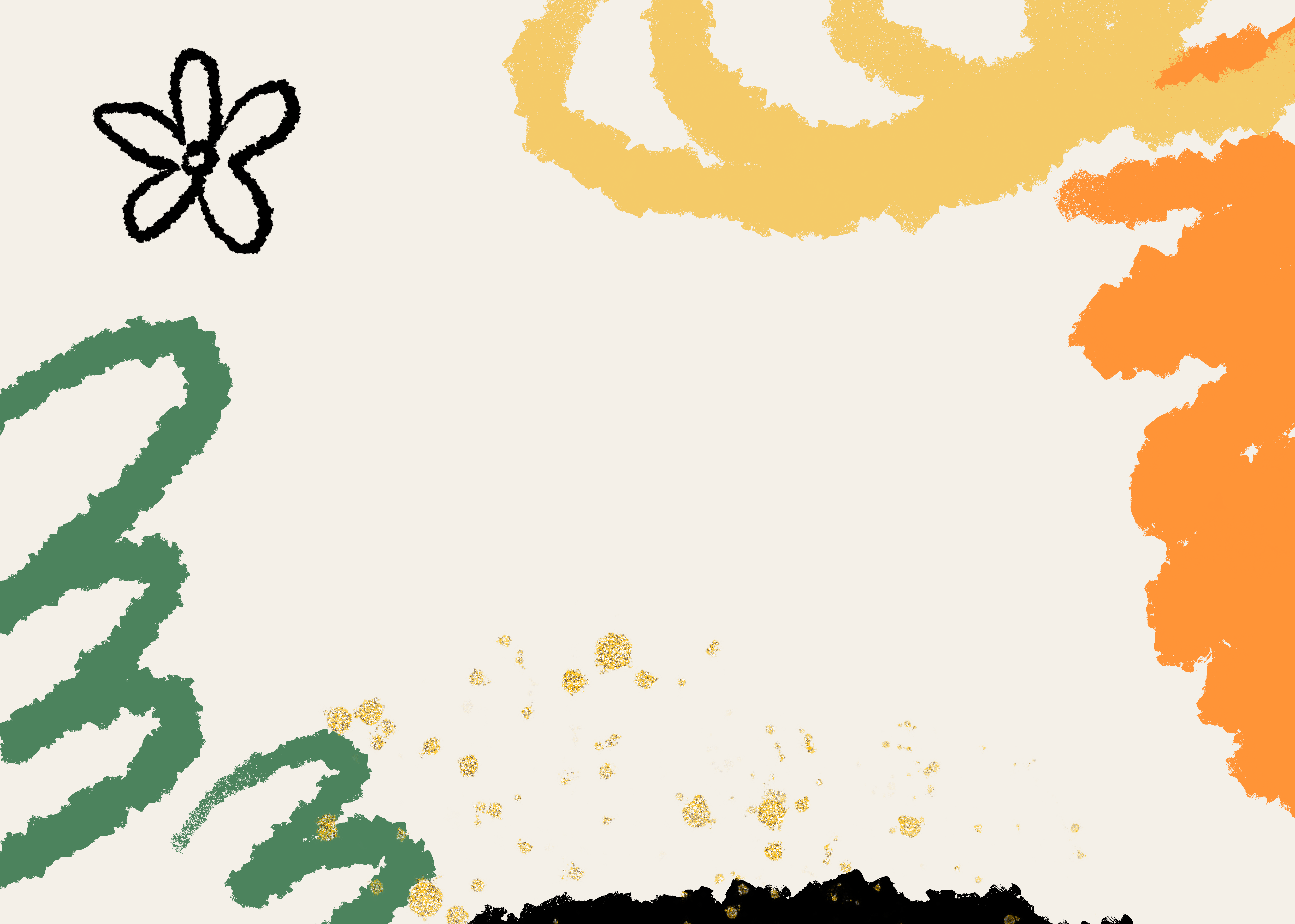 涂鸦笔触金箔花朵抽象黄色绿色背景图片