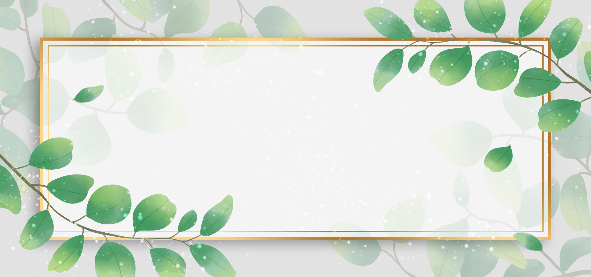 植物叶子水彩创意叶片花纹金框背景图片