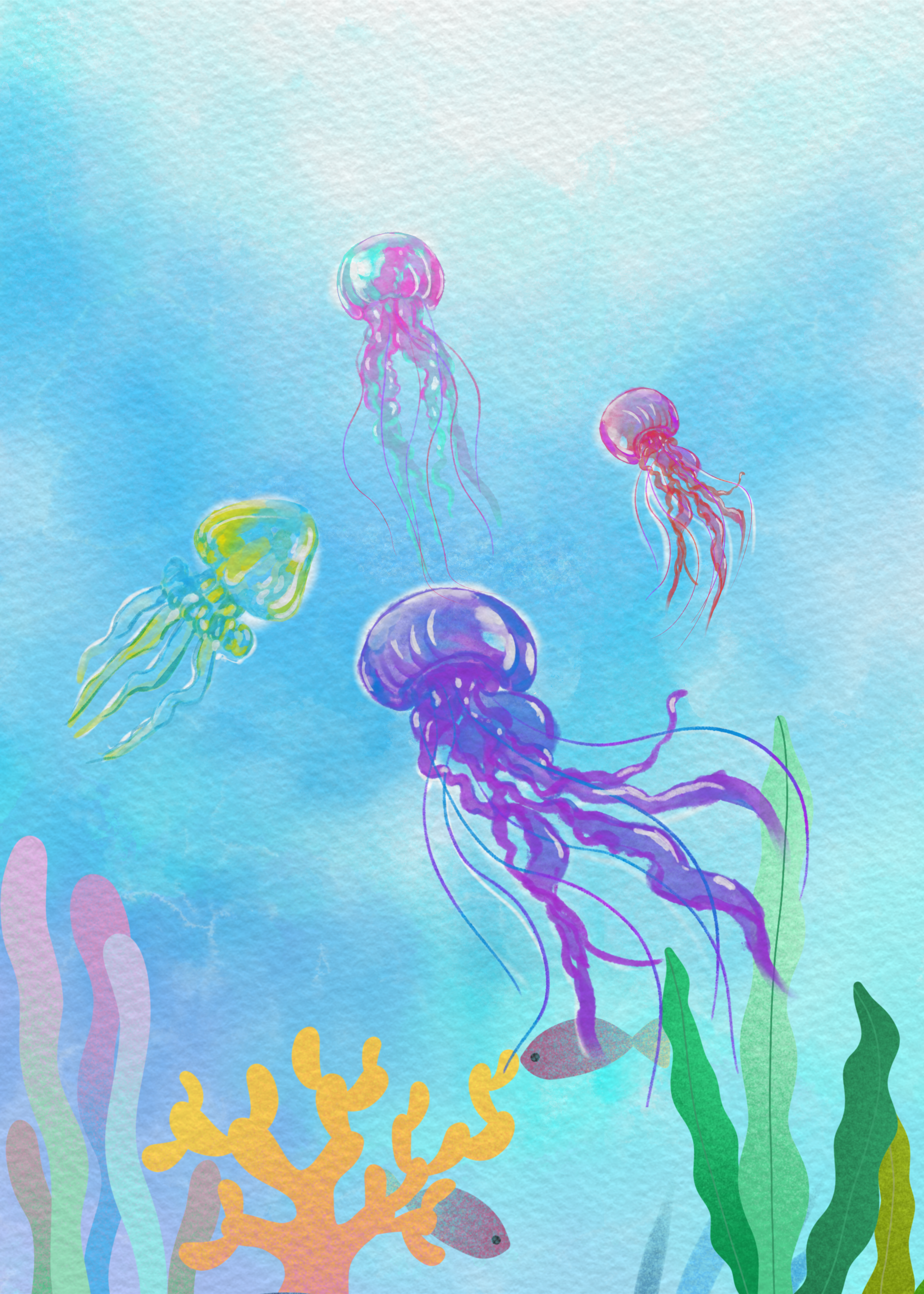海洋生物水母水彩背景图片