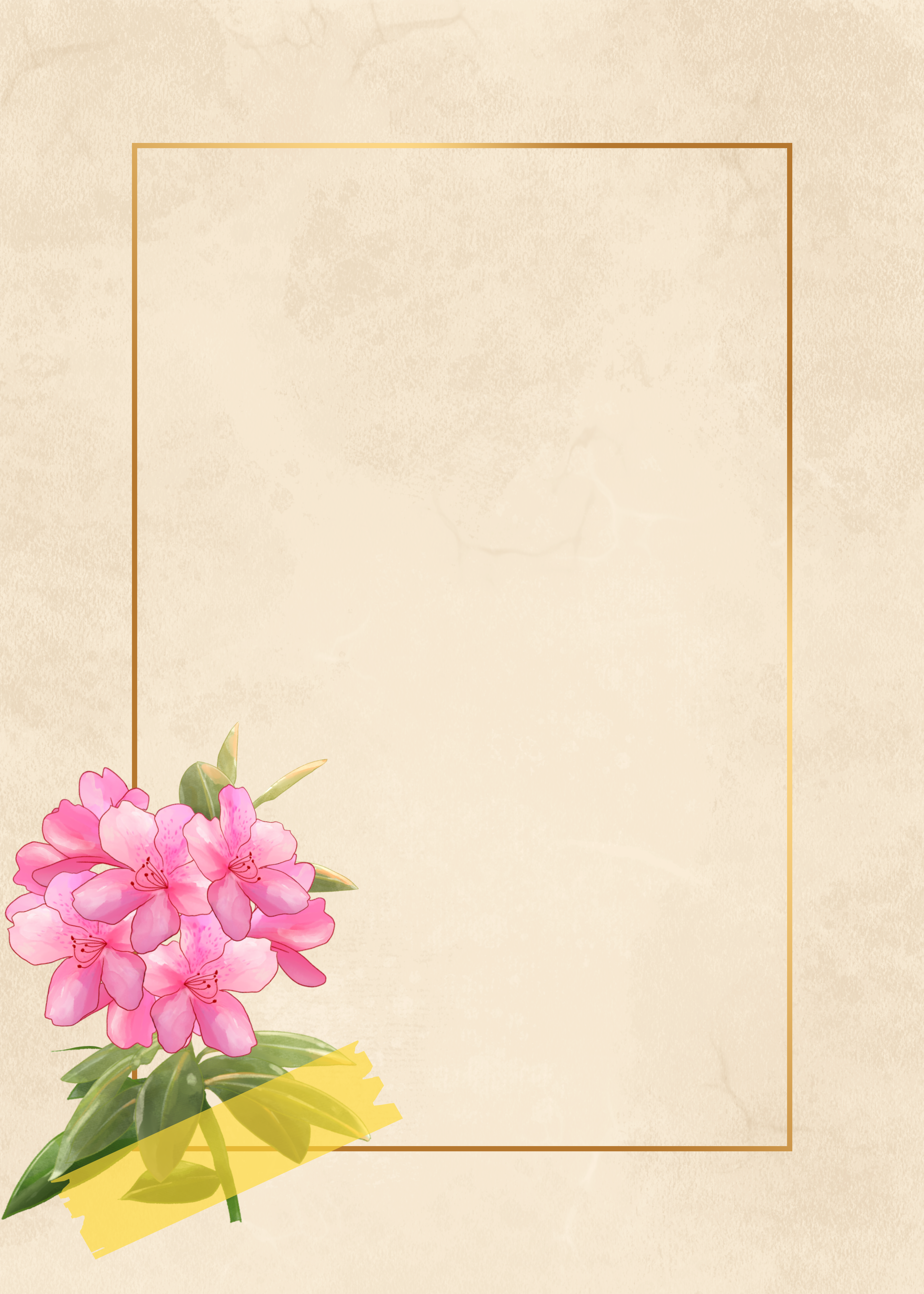 花卉金线边框粉色花朵淡黄背景图片