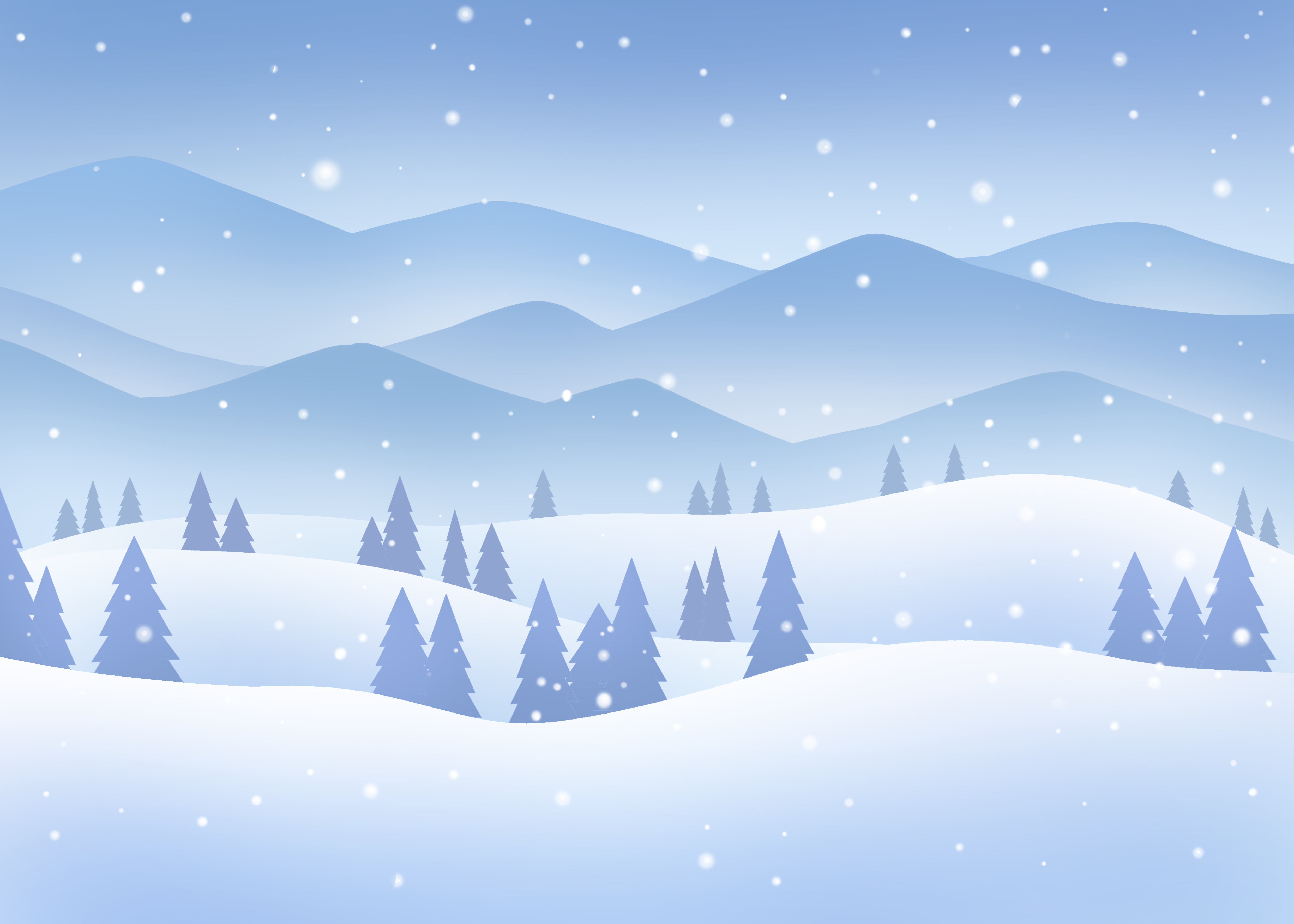 雪景雪山群山冬天下雪景色蓝色背景图片