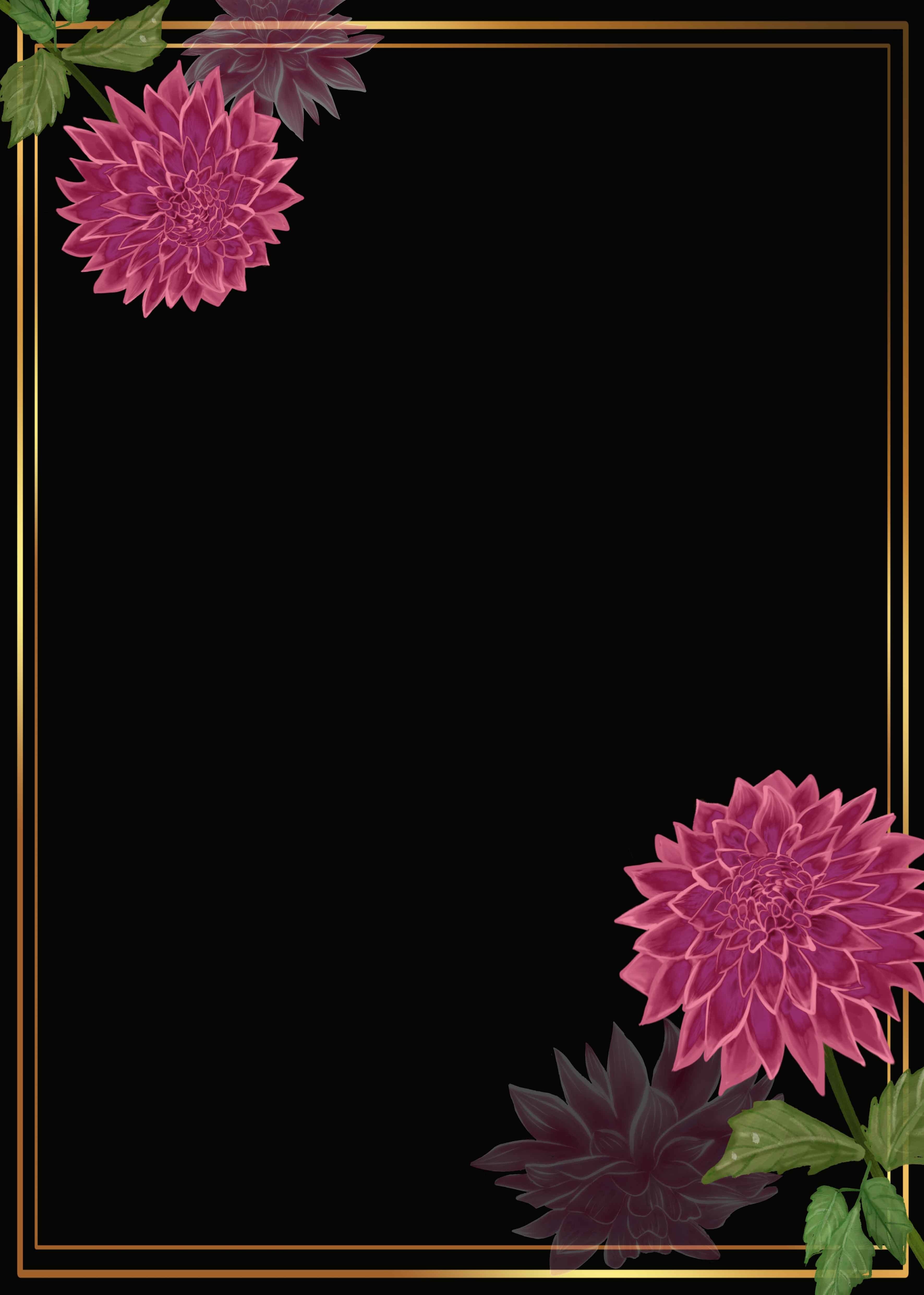 花卉简约金框竖版黑色背景图片