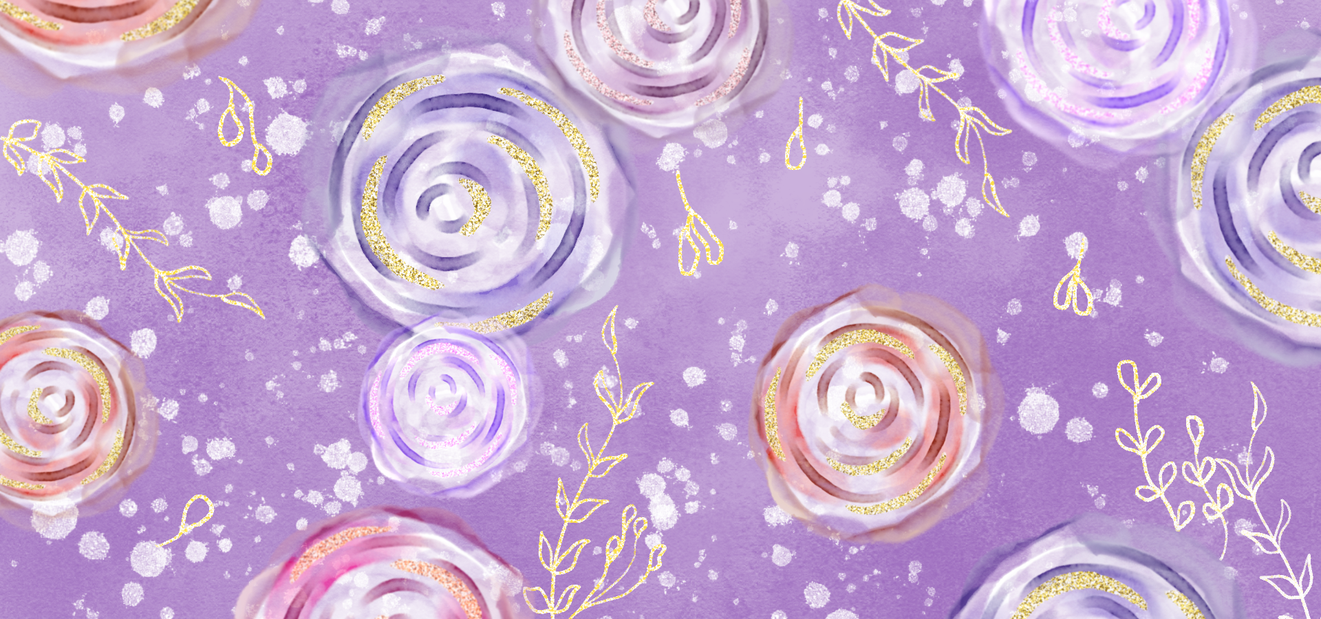 花卉叶子金箔抽象水彩紫色背景图片