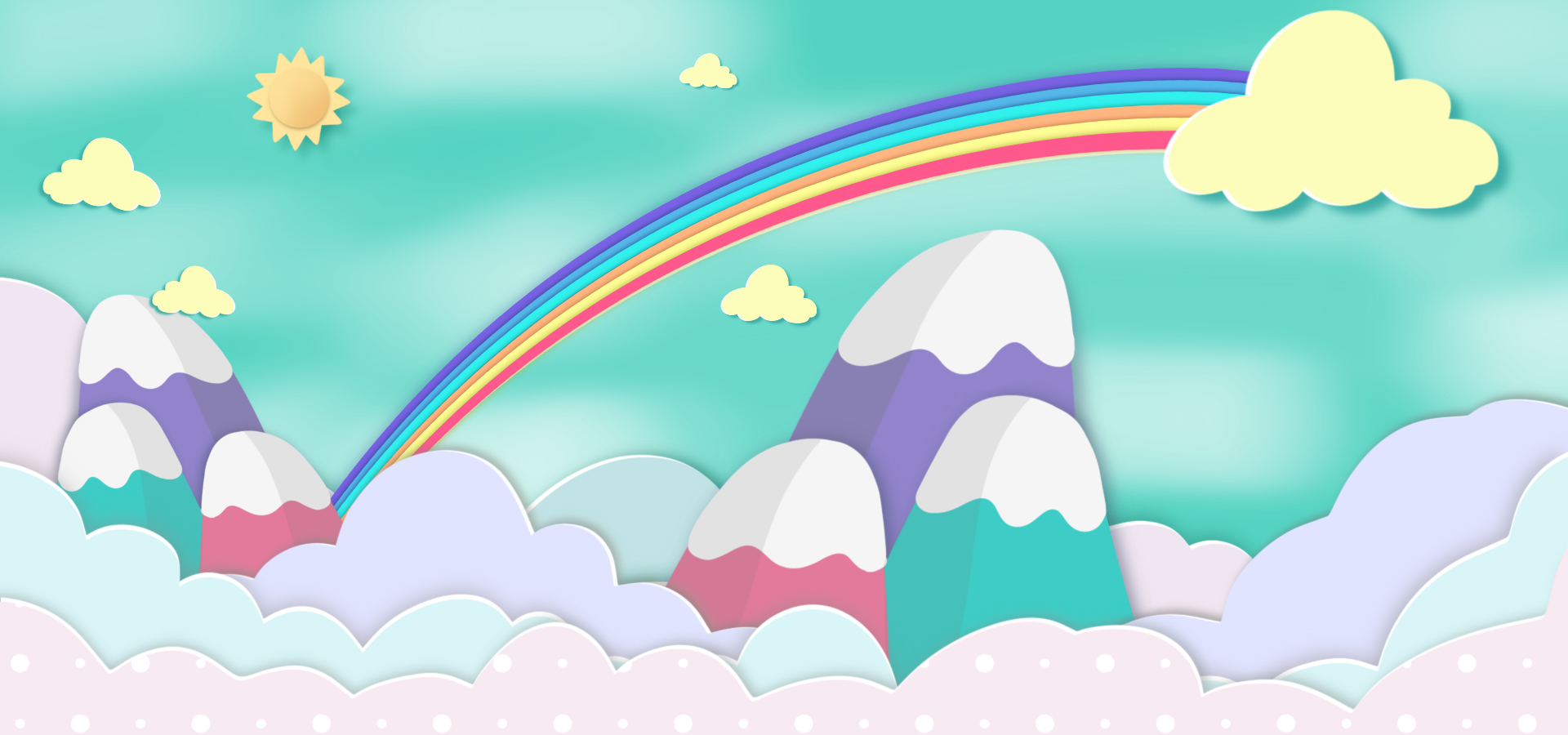 天空云朵彩虹自然剪纸风格背景图片